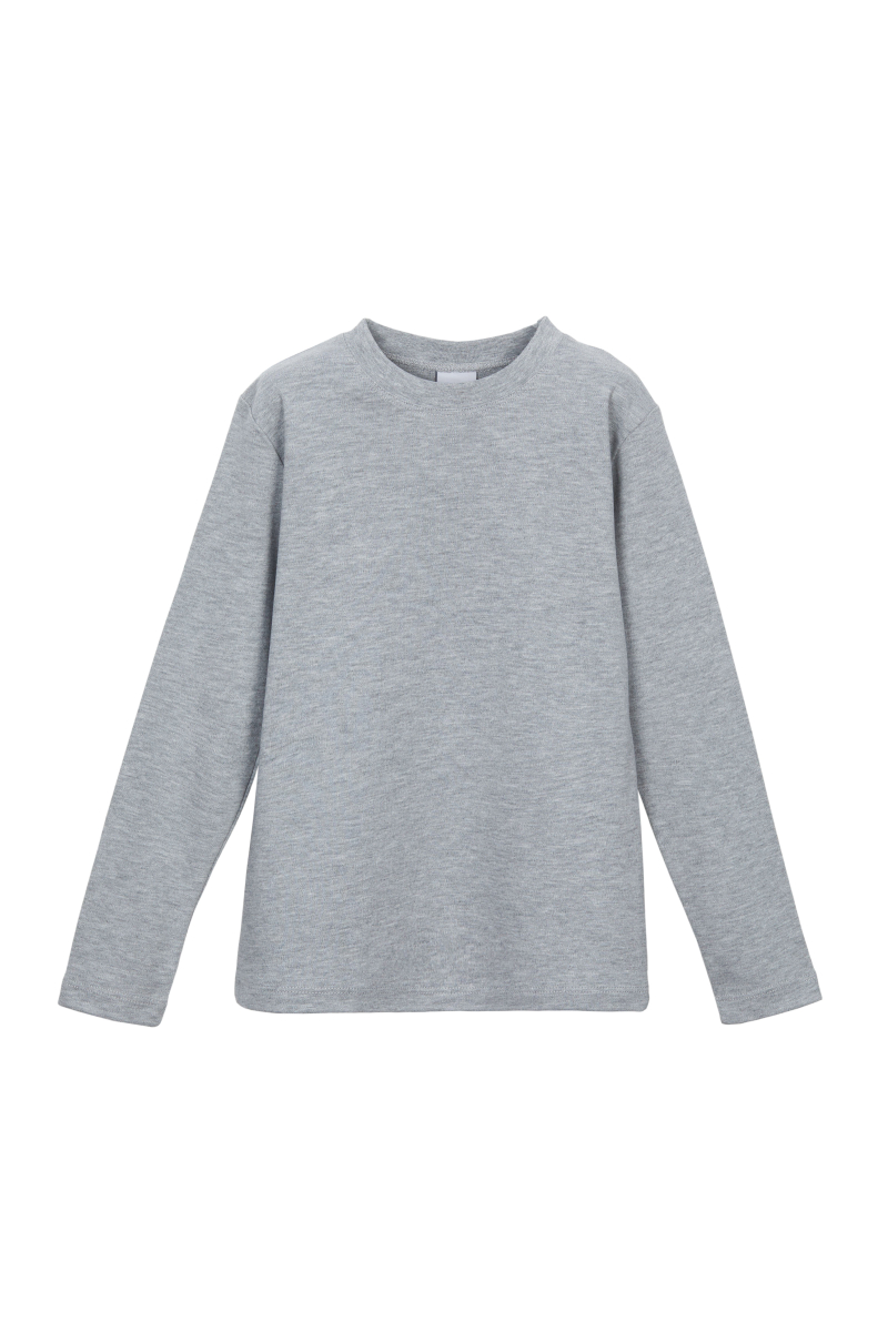 Açık Gri Basic Unisex Çocuk Kışlık Sıfır Yaka Uzun Kollu Tişört - 1