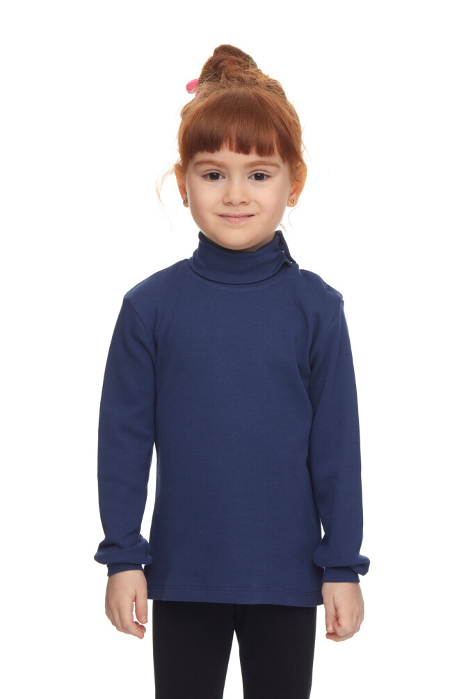 Açık Lacivert Basic Kız Çocuk Çıtçıtlı Tam Balıkçı Yaka Şardonlu Kışlık Uzun Kollu Tişört - 1