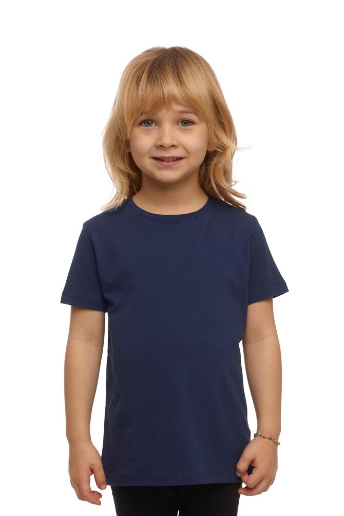 Açık Lacivert Basic Unisex Çocuk Sıfır Yaka Kısa Kollu Tişört - 1