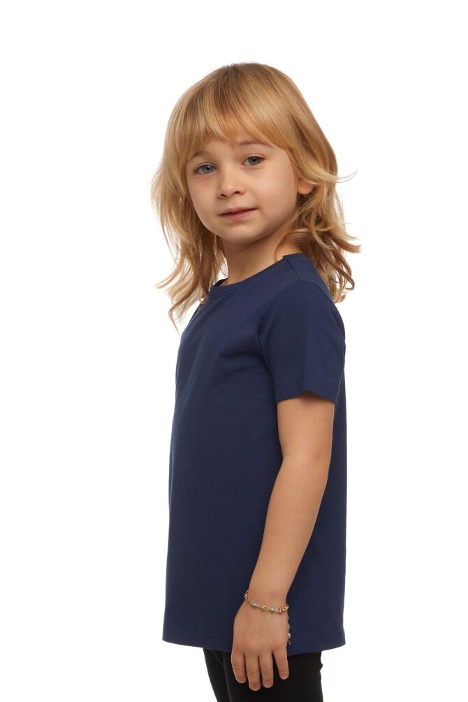 Açık Lacivert Basic Unisex Çocuk Sıfır Yaka Kısa Kollu Tişört - 2