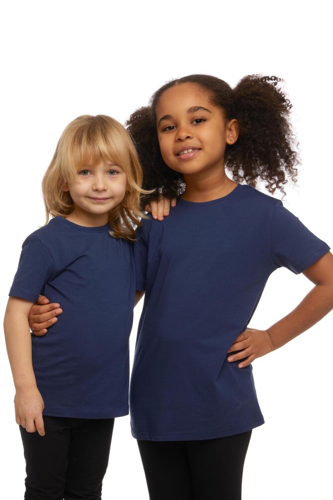 Açık Lacivert Basic Unisex Çocuk Sıfır Yaka Kısa Kollu Tişört - 4