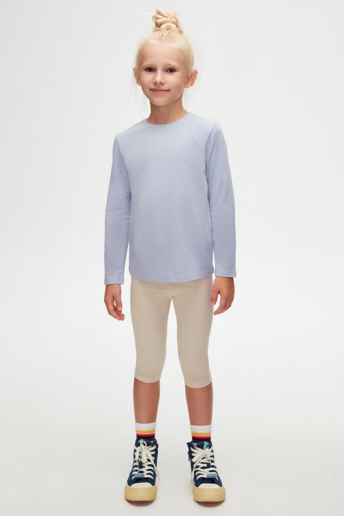 Açık Lila Basic Unisex Çocuk Mevsimlik Sıfır Yaka Uzun Kollu Tişört - 1