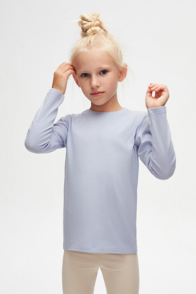 Açık Lila Basic Unisex Çocuk Mevsimlik Sıfır Yaka Uzun Kollu Tişört - 2
