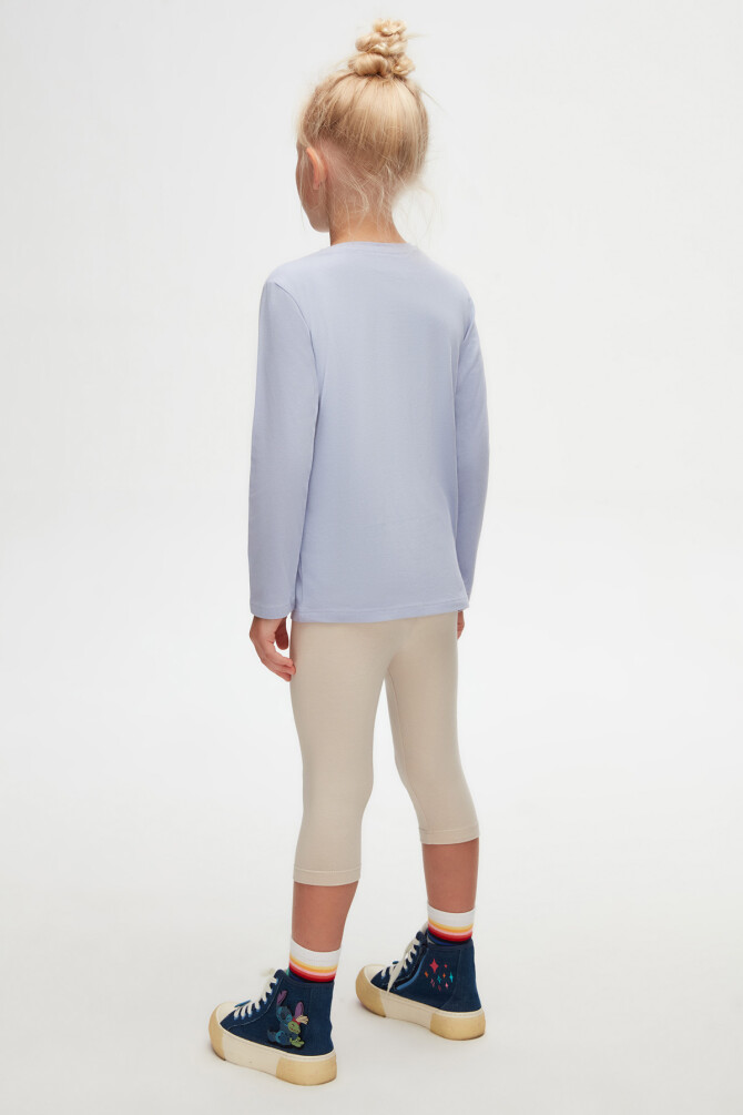 Açık Lila Basic Unisex Çocuk Mevsimlik Sıfır Yaka Uzun Kollu Tişört - 4