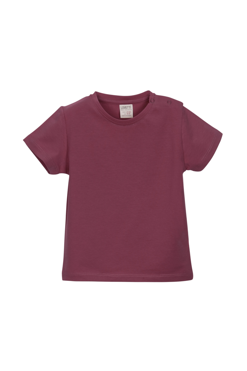 Açık Mürdüm Basic Unisex Bebek Çıtçıtlı Sıfır Yaka Kısa Kollu Tişört - 1