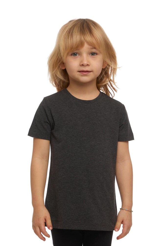Antrasit Basic Unisex Çocuk Sıfır Yaka Kısa Kollu Tişört - 1