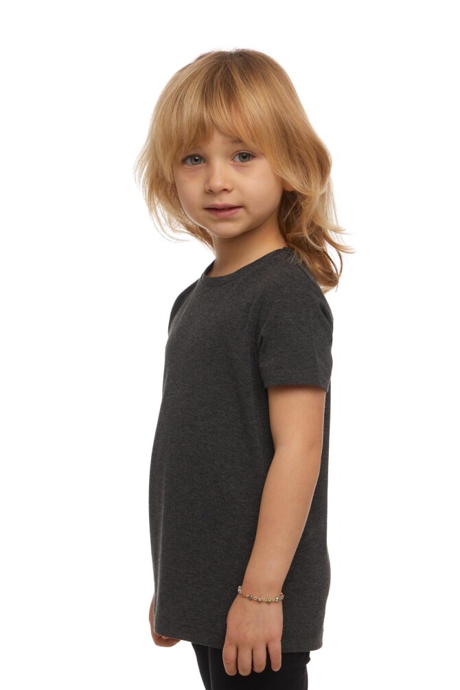Antrasit Basic Unisex Çocuk Sıfır Yaka Kısa Kollu Tişört - 2