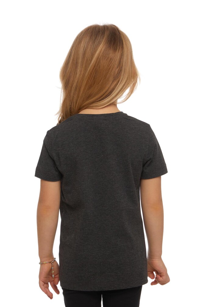 Antrasit Basic Unisex Çocuk Sıfır Yaka Kısa Kollu Tişört - 3