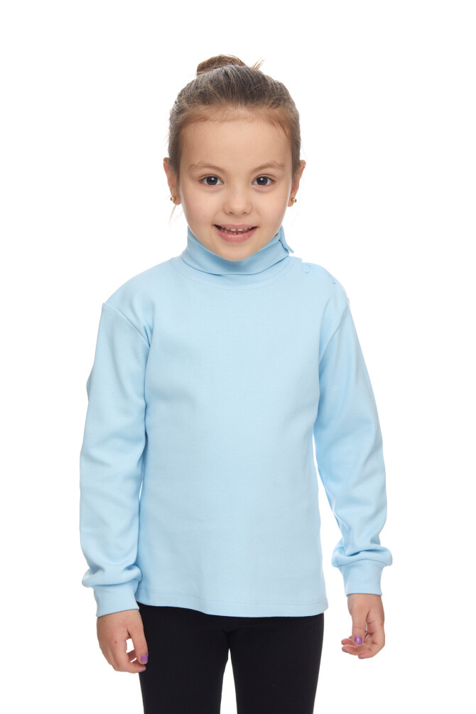 Bebek Mavisi Basic Kız Çocuk Çıtçıtlı Tam Balıkçı Yaka Şardonlu Kışlık Uzun Kollu Tişört - 1