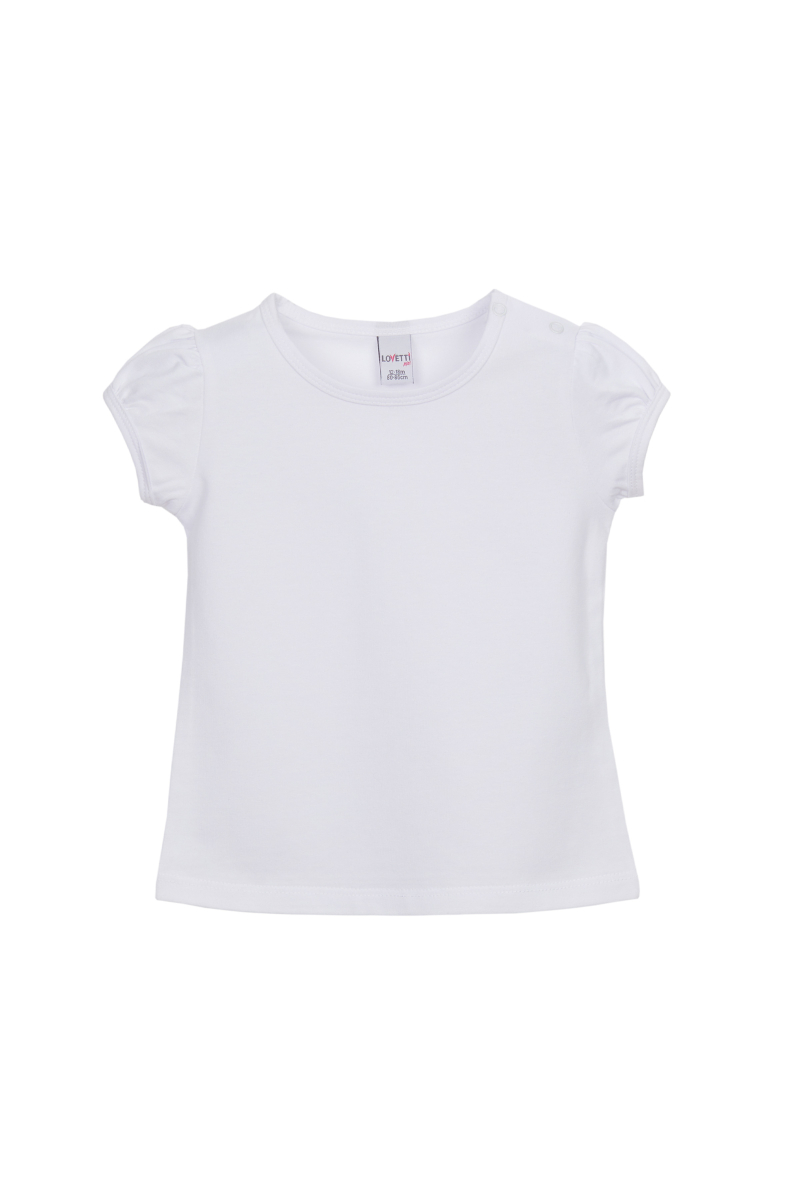 Beyaz Basic Kız Bebek Çıtçıtlı Sıfır Yaka Karpuz Kol Tişört - 1