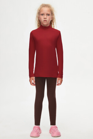 Bordo Basic Kışlık Yarım Balıkçı Yaka Uzun Kollu Kız Çocuk Tişört - 1