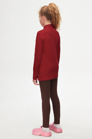 Bordo Basic Kışlık Yarım Balıkçı Yaka Uzun Kollu Kız Çocuk Tişört - 4