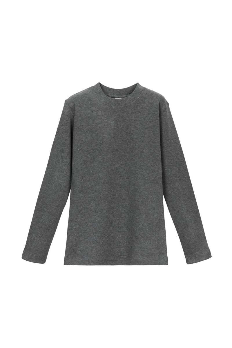 Buz Gri Basic Unisex Çocuk Kışlık Sıfır Yaka Uzun Kollu Tişört - 1
