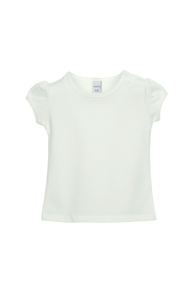 Ekru Basic Kız Bebek Çıtçıtlı Sıfır Yaka Karpuz Kol Tişört - 1