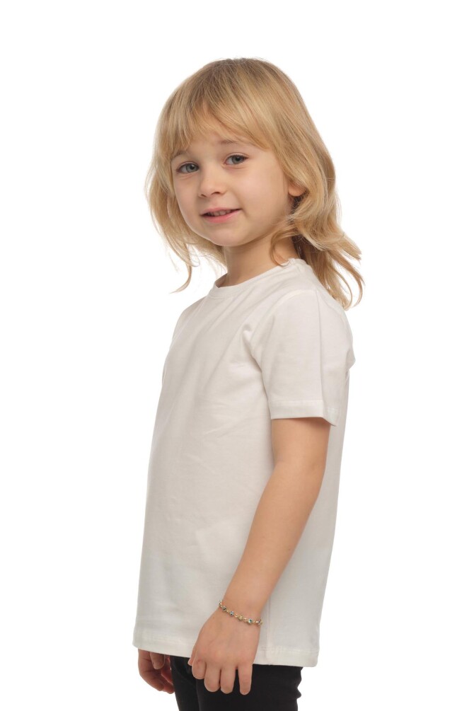 Ekru Basic Unisex Çocuk Sıfır Yaka Kısa Kollu Tişört - 2