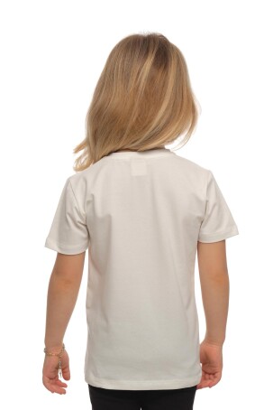 Ekru Basic Unisex Çocuk Sıfır Yaka Kısa Kollu Tişört - 3