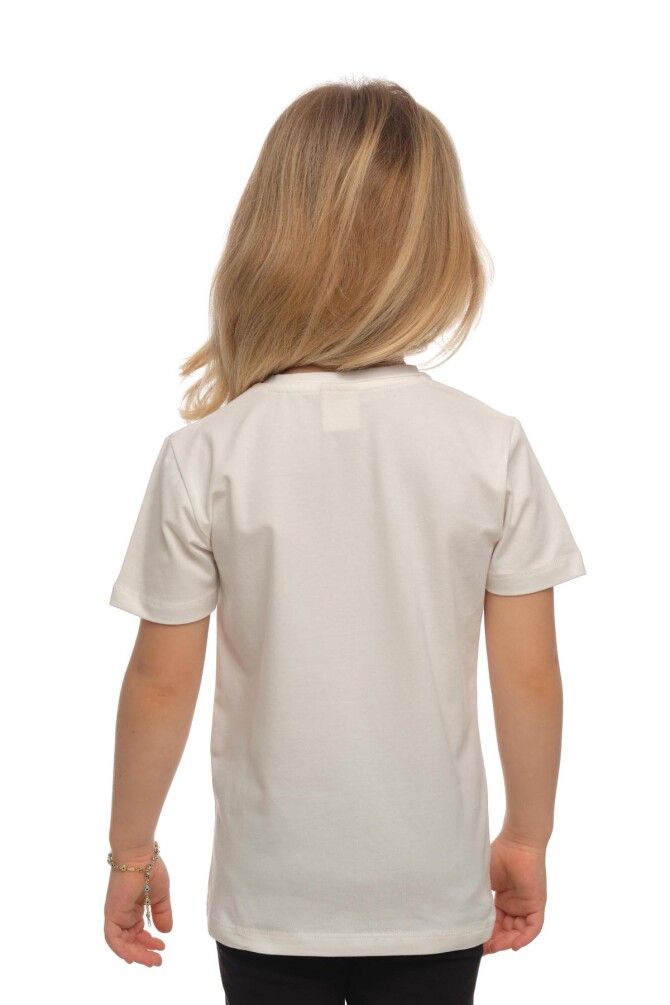 Ekru Basic Unisex Çocuk Sıfır Yaka Kısa Kollu Tişört - 3