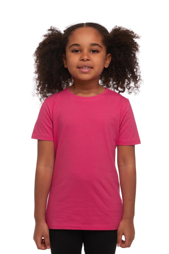 Fuşya Basic Unisex Çocuk Sıfır Yaka Kısa Kollu Tişört - 1