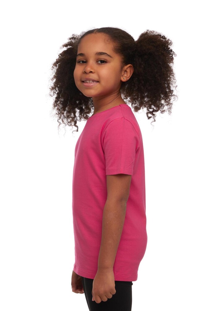 Fuşya Basic Unisex Çocuk Sıfır Yaka Kısa Kollu Tişört - 2