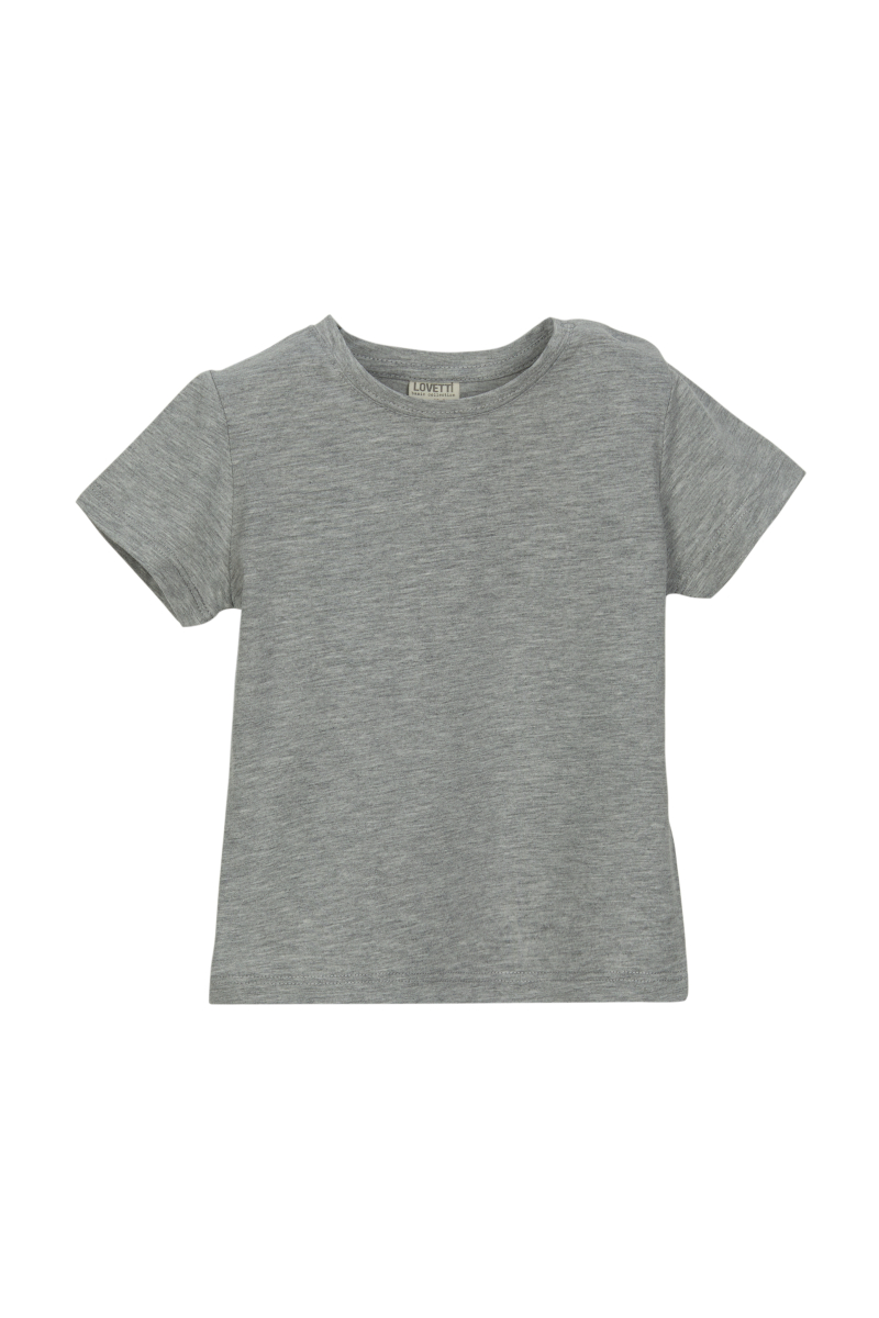 Gri Basic Unisex Bebek Çıtçıtlı Sıfır Yaka Kısa Kollu Tişört - 1