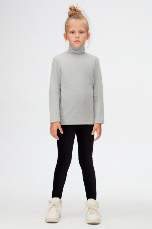 Gri Basic Unisex Çocuk Tam Balıkçı Yaka Uzun Kollu Tişört - 1