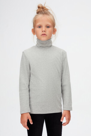 Gri Basic Unisex Çocuk Tam Balıkçı Yaka Uzun Kollu Tişört - 2