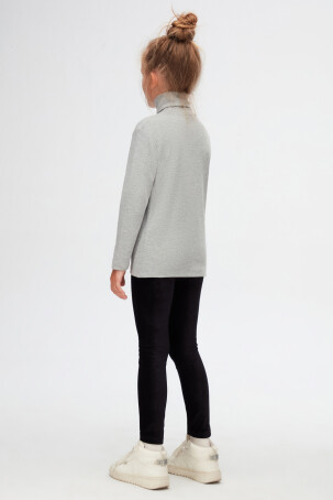 Gri Basic Unisex Çocuk Tam Balıkçı Yaka Uzun Kollu Tişört - 4