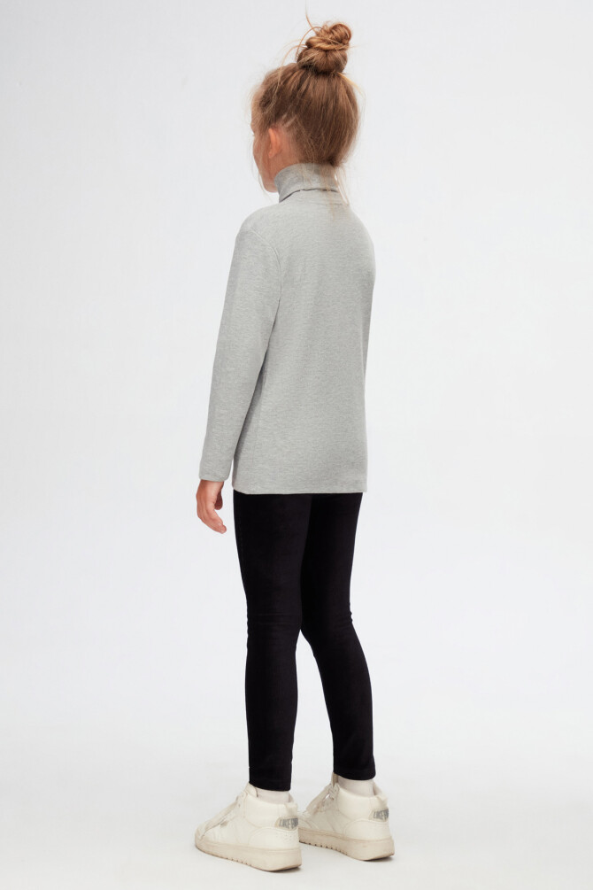 Gri Basic Unisex Çocuk Tam Balıkçı Yaka Uzun Kollu Tişört - 4