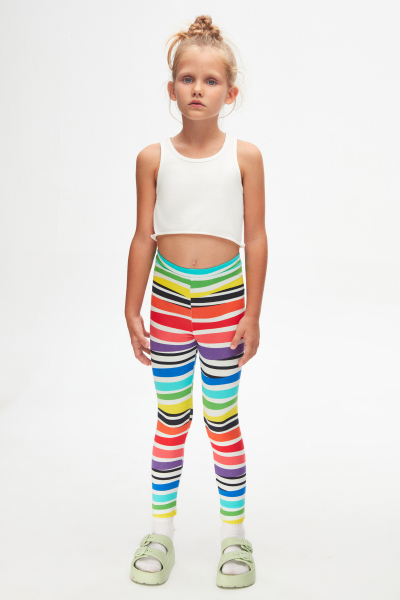 Handdrawn Stripe Kız Çocuk Desenli Yazlık Tayt - 1