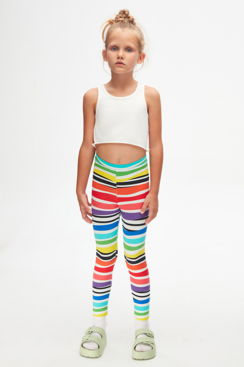 Handdrawn Stripe Kız Çocuk Desenli Yazlık Tayt - 1