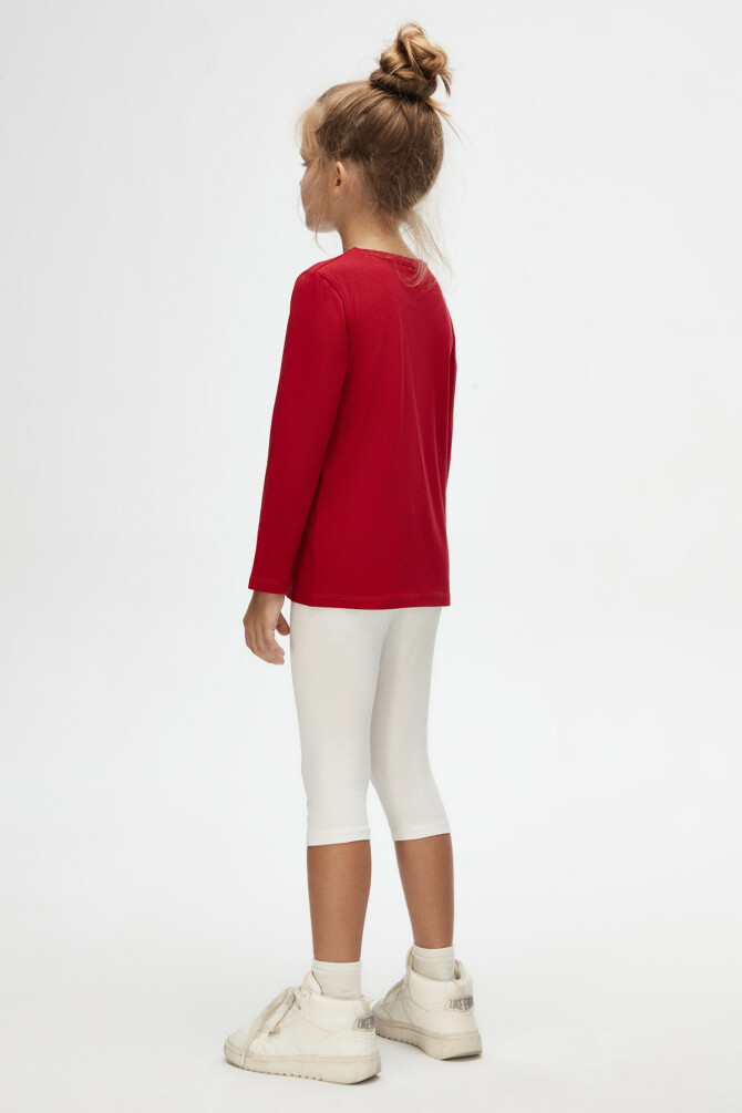 Kırmızı Basic Unisex Çocuk Mevsimlik Sıfır Yaka Uzun Kollu Tişört - 4