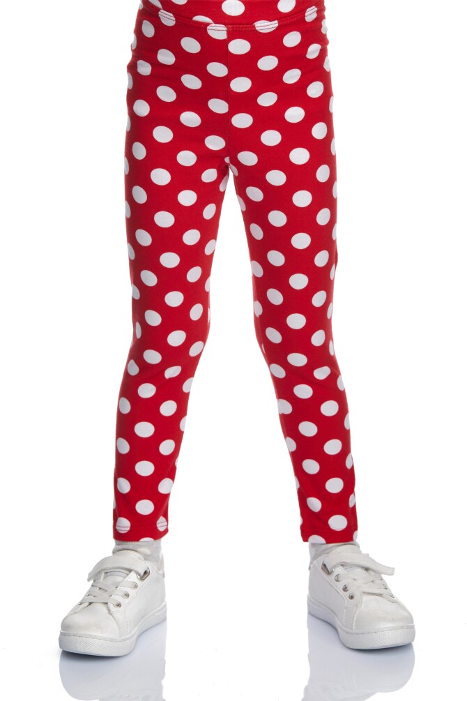 Kırmızı Kız Çocuk Polka-Dot Desen Tayt - 1