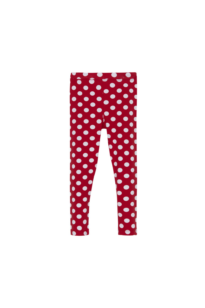 Kırmızı Kız Çocuk Polka-Dot Desen Tayt - 3