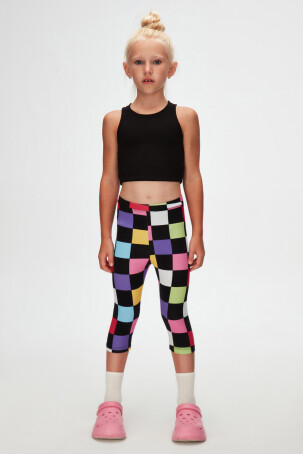 Kız Çocuk Op Art Checkers Desen Kapri - 1
