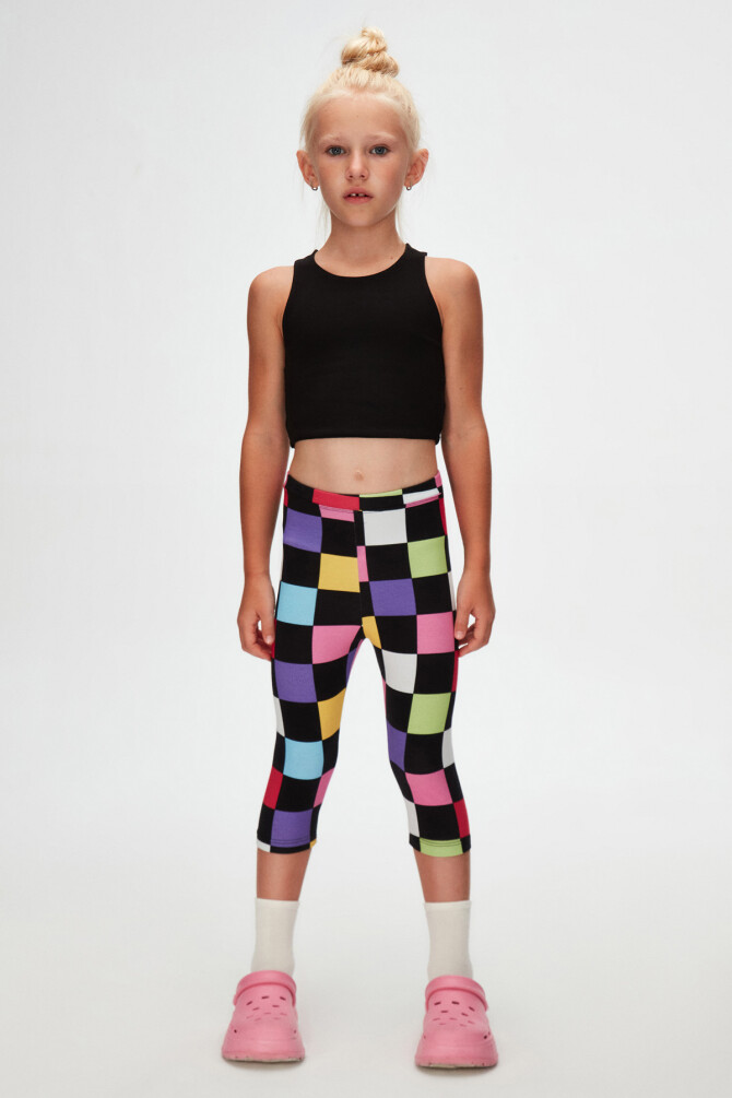 Kız Çocuk Op Art Checkers Desen Kapri - 1