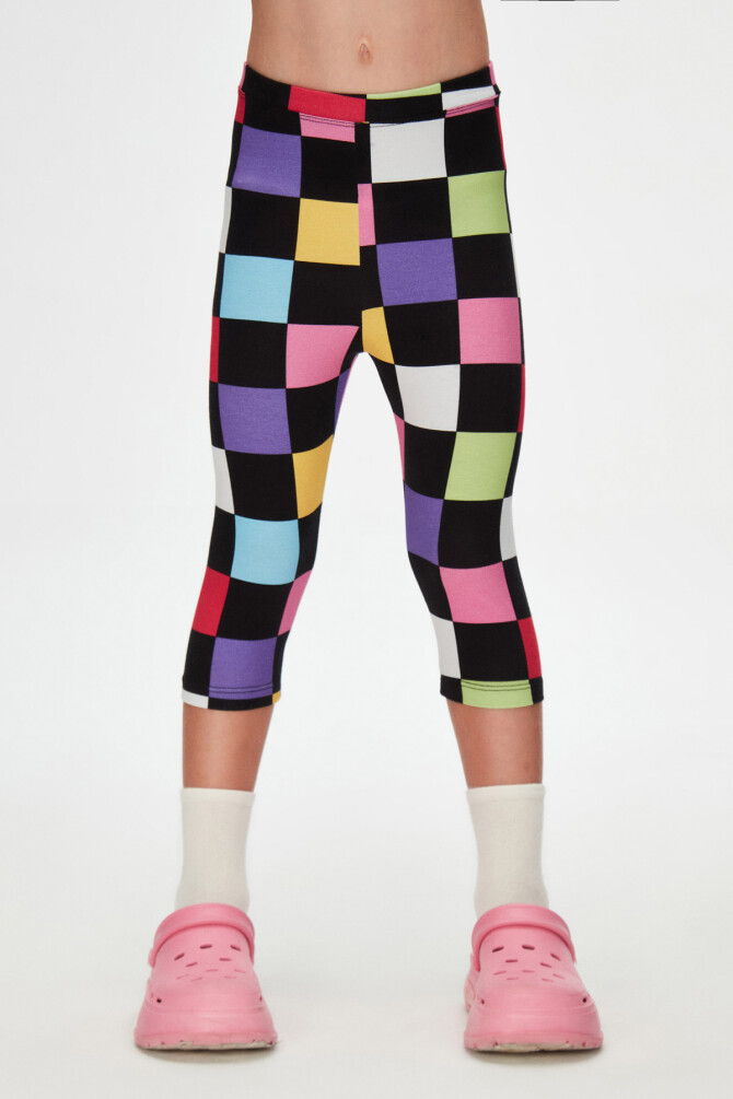 Kız Çocuk Op Art Checkers Desen Kapri - 2