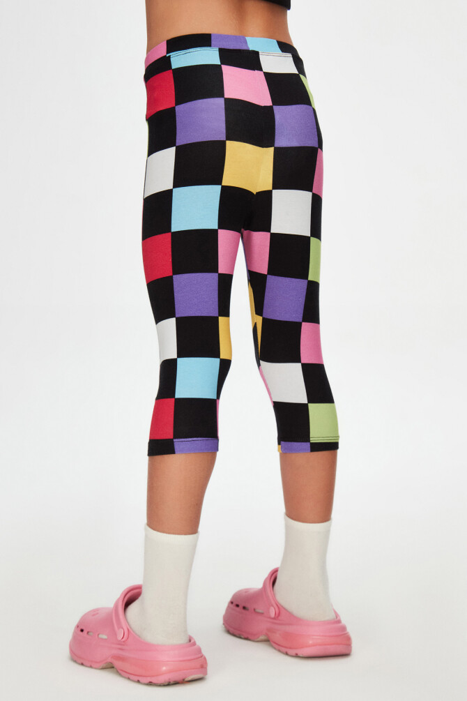 Kız Çocuk Op Art Checkers Desen Kapri - 3