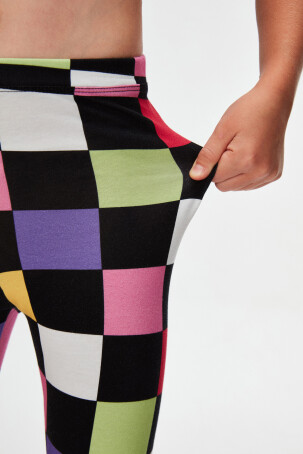 Kız Çocuk Op Art Checkers Desen Kapri - 4