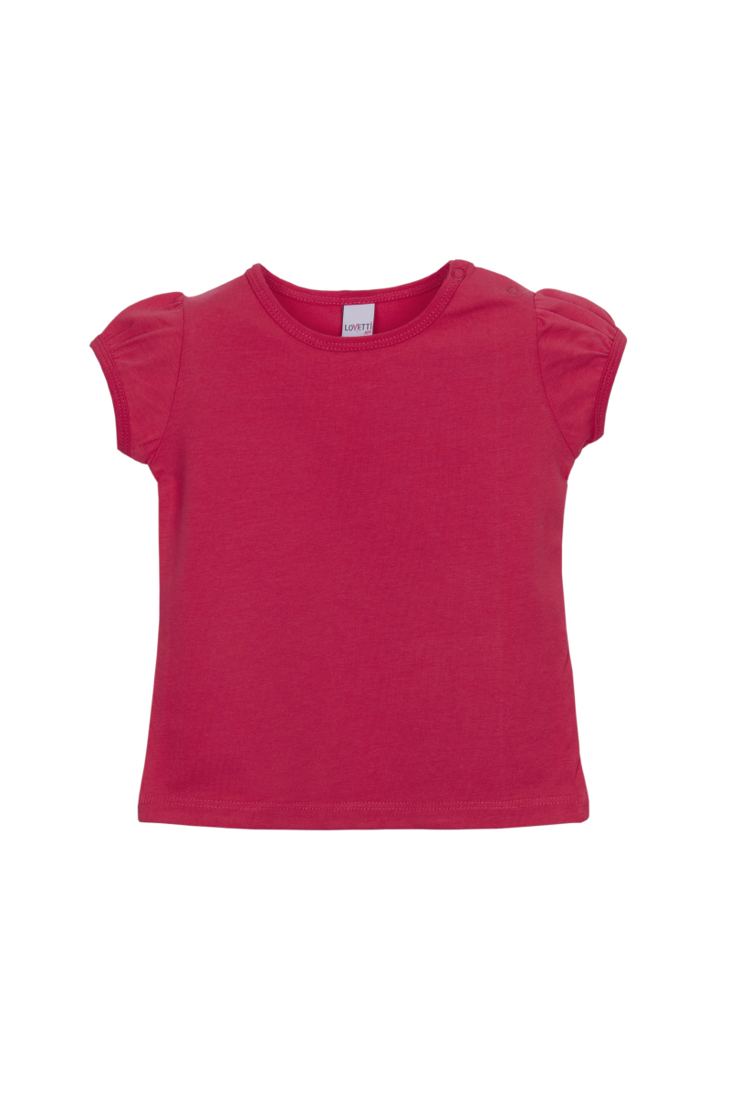Koyu Fuşya Basic Kız Bebek Çıtçıtlı Sıfır Yaka Karpuz Kol Tişört - 1