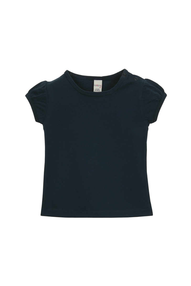 Koyu Lacivert Basic Kız Bebek Çıtçıtlı Sıfır Yaka Karpuz Kol Tişört - 1