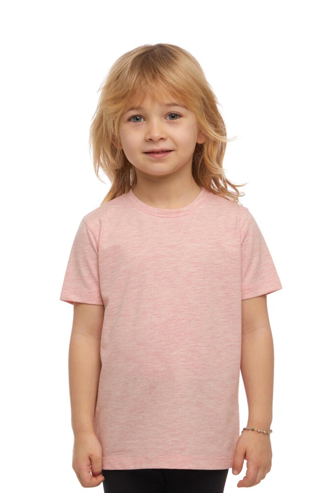 Koyu Pembe Melanj Basic Unisex Çocuk Sıfır Yaka Kısa Kollu Tişört - 1