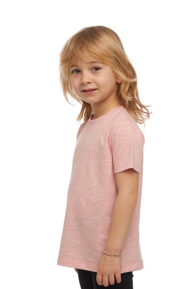 Koyu Pembe Melanj Basic Unisex Çocuk Sıfır Yaka Kısa Kollu Tişört - 2