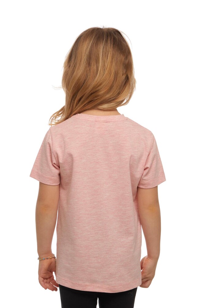 Koyu Pembe Melanj Basic Unisex Çocuk Sıfır Yaka Kısa Kollu Tişört - 3
