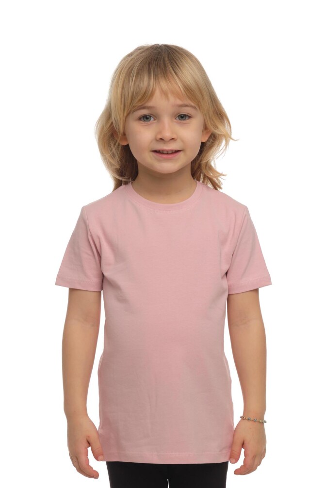 Koyu Pudra Basic Unisex Çocuk Sıfır Yaka Kısa Kollu Tişört - 1