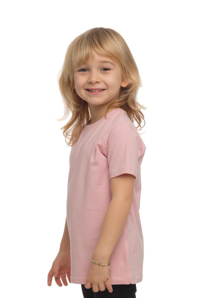Koyu Pudra Basic Unisex Çocuk Sıfır Yaka Kısa Kollu Tişört - 2