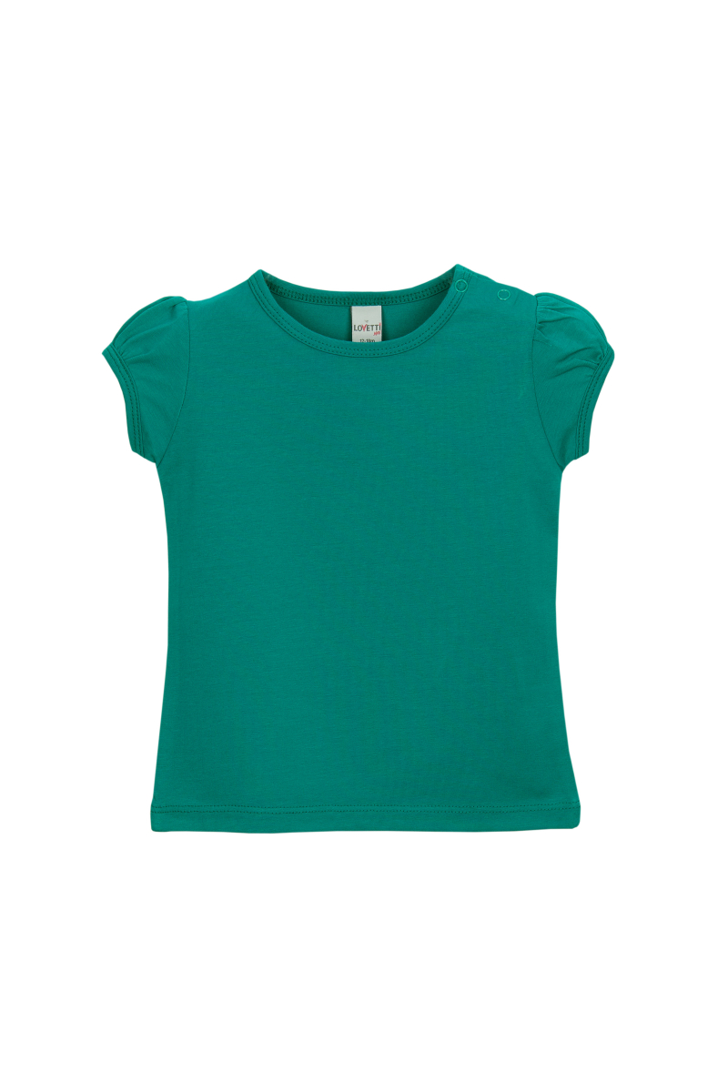 Koyu Yeşil Basic Kız Bebek Çıtçıtlı Sıfır Yaka Karpuz Kol Tişört - 1