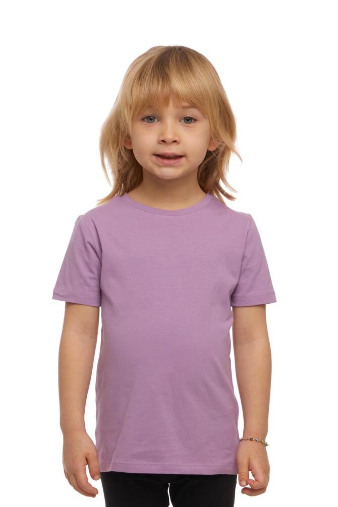 Lila Basic Unisex Çocuk Sıfır Yaka Kısa Kollu Tişört - 1