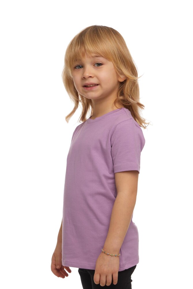 Lila Basic Unisex Çocuk Sıfır Yaka Kısa Kollu Tişört - 2