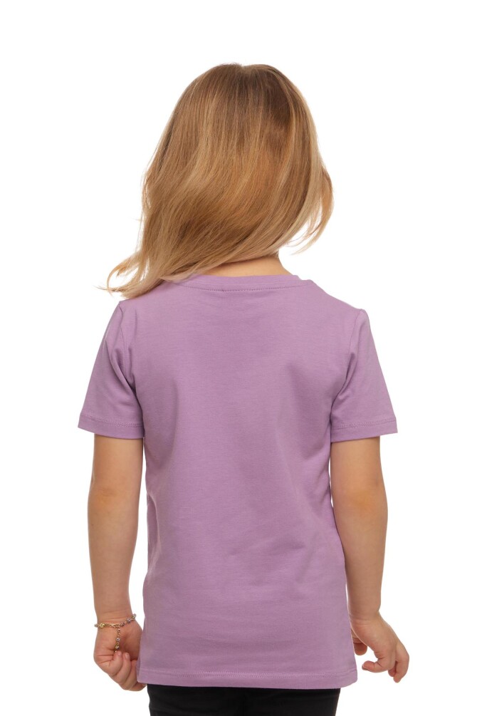 Lila Basic Unisex Çocuk Sıfır Yaka Kısa Kollu Tişört - 3