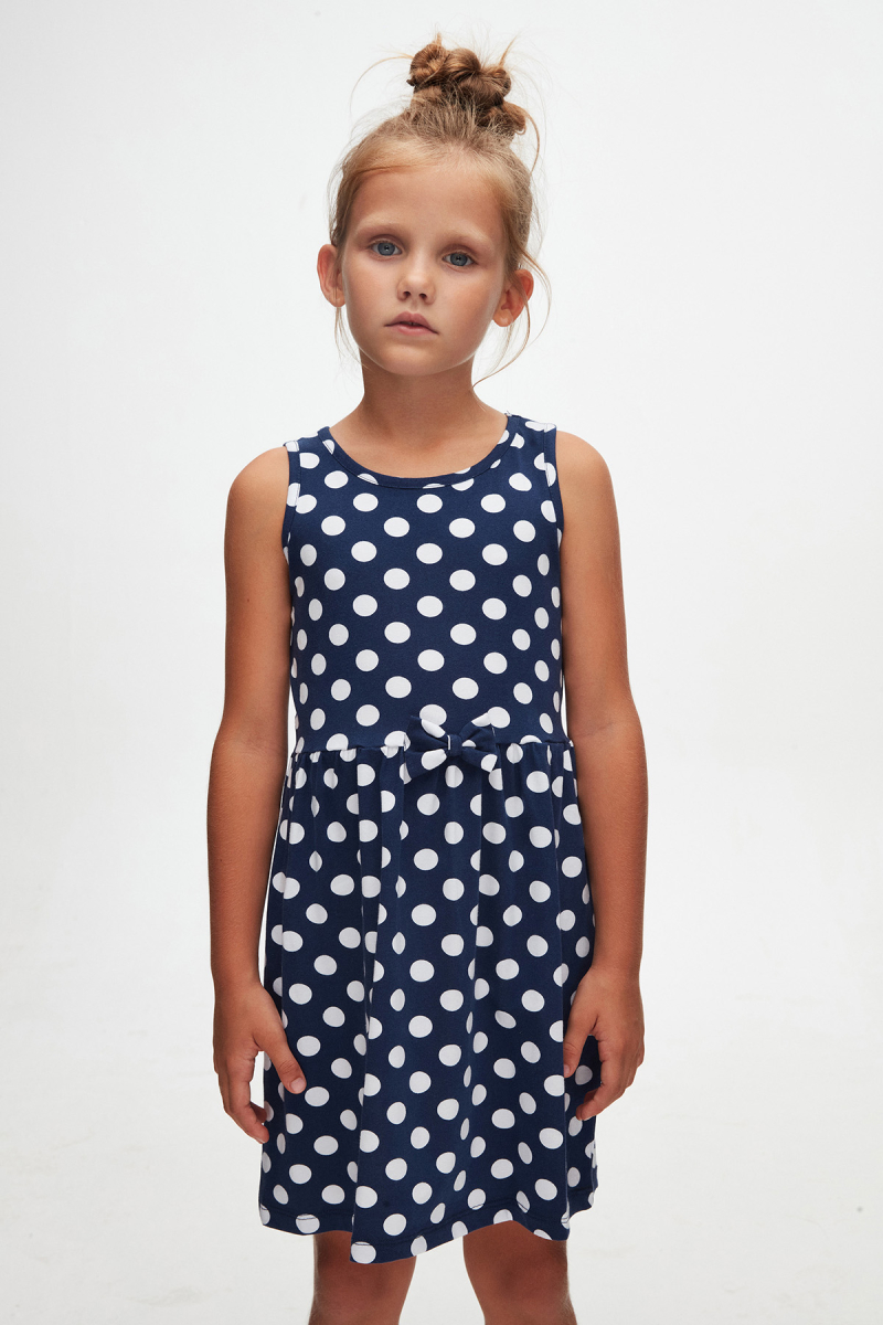 Açık Lacivert Polka-Dot Kız Çocuk Desenli Kolsuz Elbise - 2